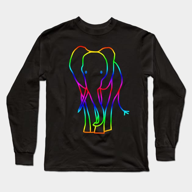 Rainbow Elephant Line Drawing Long Sleeve T-Shirt by ellenhenryart